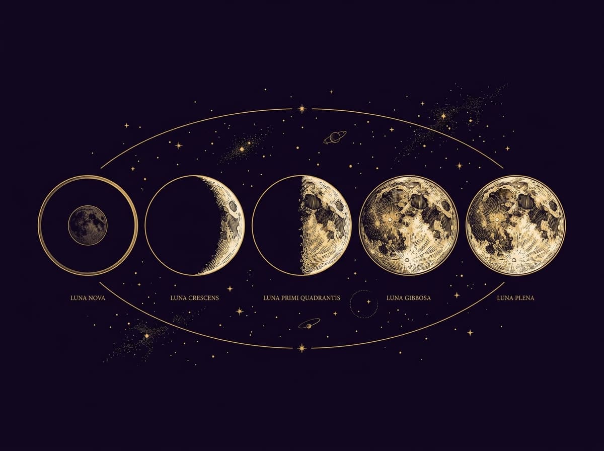 Arcane de la Lune au tarot, gravure dorée sur fond violet nuit