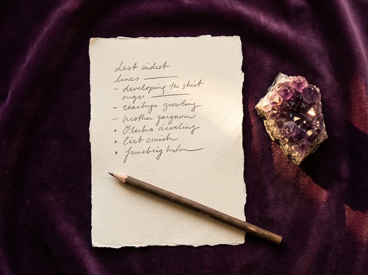 Bloc-notes ouvert et stylo sur surface sombre, lumière latérale sobre